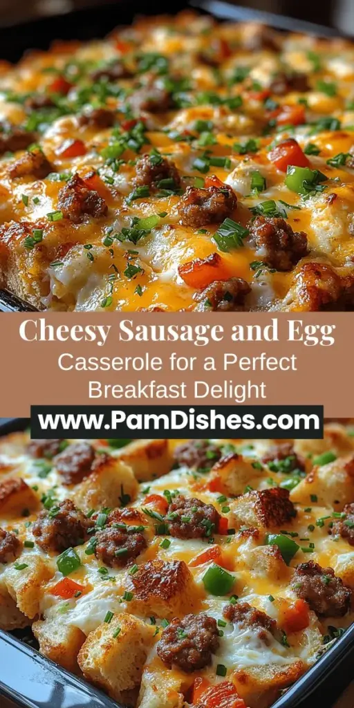 Start your day with a deliciously satisfying Cheesy Sausage and Egg Breakfast Casserole. This hearty dish combines savory breakfast sausage, fluffy eggs, and melty cheddar cheese, all layered over a sturdy bread base. Perfect for busy mornings, family gatherings, or brunch with friends, this casserole is easy to prepare and can be made ahead of time. Personalize it with your favorite vegetables and spices for a breakfast that's both comforting and flavorful. Enjoy every bite!