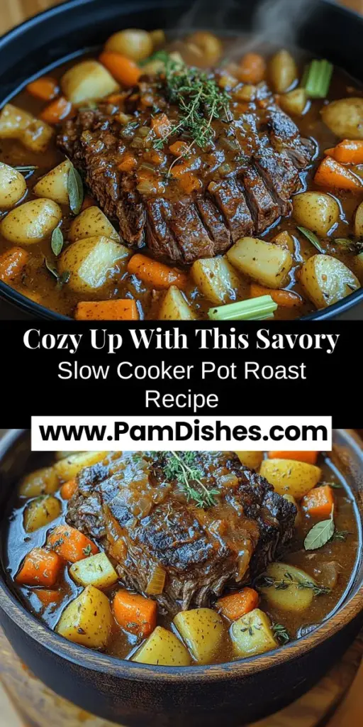 Discover the warmth of home cooking with this Savory Slow Cooker Pot Roast recipe. Ideal for busy days, this dish combines tender chuck roast with flavorful herbs, vegetables, and a rich gravy. Simply prepare in the morning, let your slow cooker work its magic, and return to an inviting meal that fills your home with delightful aromas. Perfect for family gatherings, this comforting pot roast is sure to become a cherished staple in your kitchen. Enjoy the process and create lasting memories around the table!