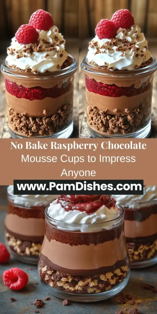 Indulge in the enchanting Marry Me No Bake Raspberry Chocolate Mousse Cups—a perfect blend of rich chocolate and fresh raspberries. This no-bake dessert is ideal for impressing at special occasions, offering a light and airy mousse that's easy to prepare. With layers of creamy chocolate and vibrant raspberry puree, topped with crunchy chocolate wafer cookies, these cups are a stunning treat that captures the essence of romance. Try it for your next celebration and savor every delicious bite!