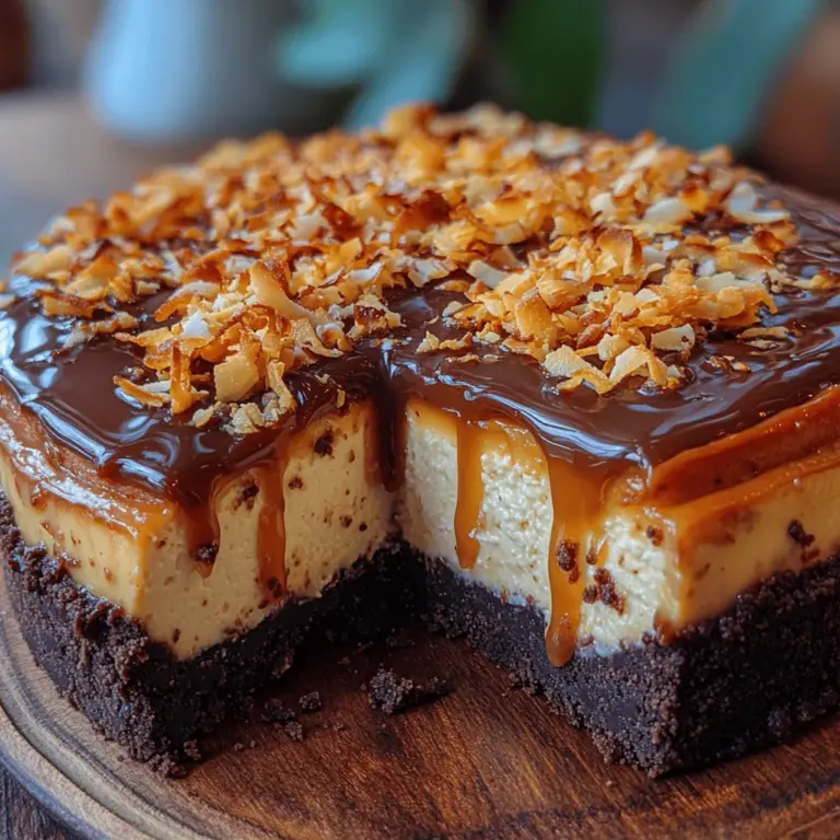 When it comes to desserts that leave a lasting impression, few can compete with the decadent allure of a Samoa Cheesecake. This delightful creation is inspired by the beloved Girl Scout Samoa cookies, celebrated for their rich combination of chocolate, coconut, and caramel. The Samoa Cheesecake takes those iconic flavors and elevates them into a creamy, luscious dessert that is perfect for any occasion—from birthday celebrations to holiday gatherings or simply as a treat to indulge in after a long week.