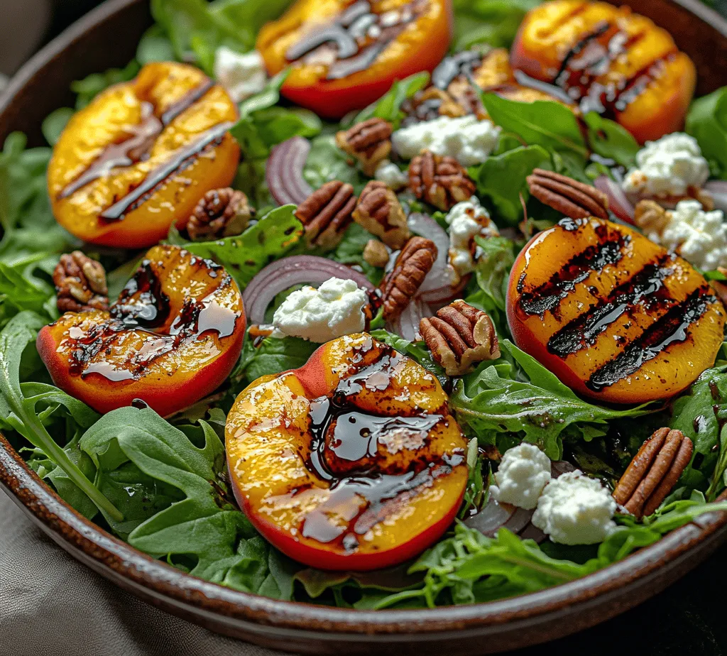 As the summer sun shines and fresh produce floods local markets, there's no better time to indulge in a vibrant and refreshing salad that celebrates the season's finest flavors. The Grilled Peach Delight Salad is an exquisite culinary creation that combines the natural sweetness of ripe peaches with the peppery notes of mixed greens, creamy goat cheese, and crunchy pecans. This salad transforms a simple dish into a gourmet experience, making it a standout option for summer gatherings, picnics, or a light, healthy meal any day of the week.