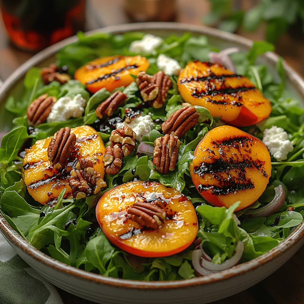 As the summer sun shines and fresh produce floods local markets, there's no better time to indulge in a vibrant and refreshing salad that celebrates the season's finest flavors. The Grilled Peach Delight Salad is an exquisite culinary creation that combines the natural sweetness of ripe peaches with the peppery notes of mixed greens, creamy goat cheese, and crunchy pecans. This salad transforms a simple dish into a gourmet experience, making it a standout option for summer gatherings, picnics, or a light, healthy meal any day of the week.