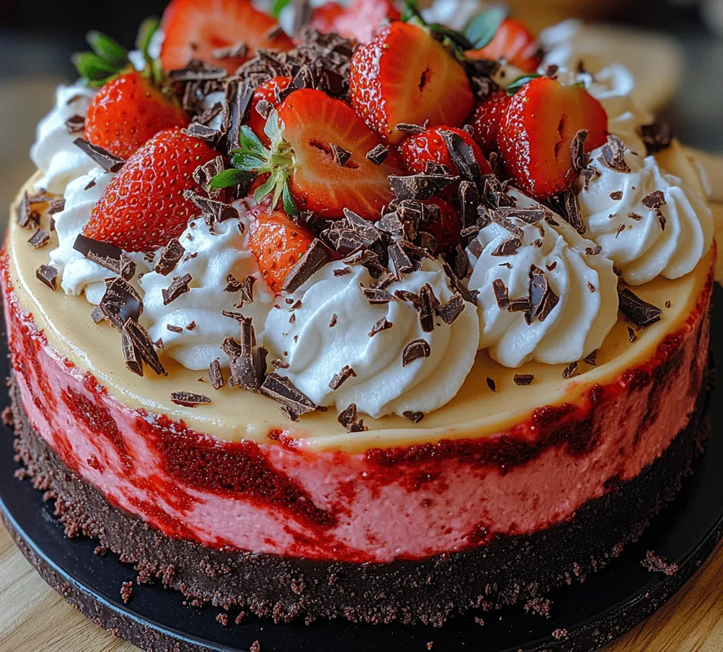 Indulging in dessert is one of life's simple pleasures, and what better way to satisfy that sweet tooth than with a Decadent Red Velvet Strawberry Cheesecake? This luxurious treat perfectly combines the rich flavors of red velvet and creamy cheesecake with a delightful strawberry swirl that adds a refreshing touch. The unique pairing of these flavors creates a dessert that is not only delicious but also visually stunning, making it a perfect centerpiece for any gathering.