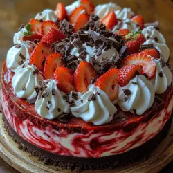 Indulging in dessert is one of life's simple pleasures, and what better way to satisfy that sweet tooth than with a Decadent Red Velvet Strawberry Cheesecake? This luxurious treat perfectly combines the rich flavors of red velvet and creamy cheesecake with a delightful strawberry swirl that adds a refreshing touch. The unique pairing of these flavors creates a dessert that is not only delicious but also visually stunning, making it a perfect centerpiece for any gathering.