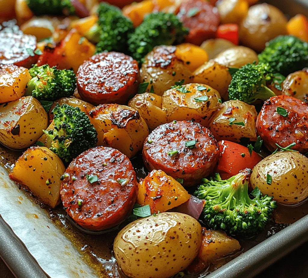 In the hustle and bustle of modern life, finding time to prepare nutritious meals can be a daunting task. This is where one-pan recipes come to the rescue, allowing you to whip up a delicious dinner without spending hours in the kitchen. One such recipe that stands out is <strong>Kielbasa Delight</strong>. This dish offers a perfect balance of savory flavors and wholesome ingredients, making it an ideal choice for both busy weeknights and leisurely weekend meals.” /></p>
</p>
<h3>Cooking Techniques for Optimal Results</h3>
</p>
<p>When it comes to creating a delicious, hassle-free meal, one-pan cooking stands out as a superior method. The beauty of one-pan recipes, like our Kielbasa Delight, is their ability to simplify meal preparation while maximizing flavor. By cooking all ingredients in a single pan, you not only save on cleanup time but also enhance the taste as all the flavors meld together during the cooking process.</p>
</p>
<p>To achieve the best results with your Kielbasa Delight, consider these cooking techniques:</p>
</p>
<h4>One-Pan Cooking: Advantages of Simplified Meal Preparation</h4>
</p>
<p>One-pan cooking is a game-changer for busy individuals and families. It allows you to assemble all your ingredients in one vessel, which means less time spent washing pots and pans and more time enjoying your meal. The method promotes even cooking and ensures each component benefits from the flavors of the others, creating a cohesive dish.</p>
</p>
<p>Additionally, one-pan meals can be prepared in various ways—whether you prefer roasting, sautéing, or steaming. Each method offers different textures and flavors, making it easy to customize the dish to your liking.</p>
</p>
<h4>Tips for Achieving Perfect Browning on Kielbasa and Tenderness in Vegetables</h4>
</p>
<p>To achieve the perfect balance of crispy, browned kielbasa and tender vegetables, follow these tips:</p>
</p>
<p>1. <strong>Preheat Your Pan</strong>: Before adding any ingredients, ensure your pan is hot. This is crucial for achieving that desirable browning on the kielbasa. A hot pan helps create a sear, locking in flavors and juices.</p>
</p>
<p>2. <strong>Sauté in Batches</strong>: If you’re making a large batch, consider browning the kielbasa in batches. Overcrowding the pan can lower the temperature and lead to steaming rather than browning.</p>
</p>
<p>3. <strong>Cut Vegetables Evenly</strong>: Uniformly cut vegetables ensure even cooking. Larger pieces will take longer to cook, while smaller pieces may become mushy. Aim for a mix of sizes, but keep them consistent within categories.</p>
</p>
<p>4. <strong>Monitor Cooking Time and Temperature</strong>: Watch your pan closely. Cooking on medium heat allows the kielbasa to brown without burning, while also allowing the vegetables to become tender without losing their texture.</p>
</p>
<p>5. <strong>Add Ingredients in Stages</strong>: Start with the kielbasa, then add heartier vegetables like bell peppers or carrots that require more cooking time. Finally, add quicker-cooking vegetables like zucchini or broccoli towards the end for optimal tenderness and flavor.</p>
</p>
<h3>Serving Suggestions</h3>
</p>
<p>Once your Kielbasa Delight is beautifully cooked, it’s time to serve! Here are some ideal pairings and creative serving ideas that will elevate your dining experience:</p>
</p>
<h4>Ideal Pairings and Side Dishes</h4>
</p>
<p>Kielbasa Delight pairs wonderfully with a variety of sides. Here are some suggestions:</p>
</p>
<p>– <strong>Crusty Bread</strong>: A slice of warm, crusty bread or a soft roll can be perfect for soaking up the flavorful juices from the pan.</p>
</p>
<p>– <strong>Rice or Quinoa</strong>: Serving your Kielbasa Delight over a bed of fluffy rice or nutty quinoa can add a hearty element to the meal, balancing the flavors wonderfully.</p>
</p>
<p>– <strong>Salad</strong>: A light, crisp salad made with mixed greens, cherry tomatoes, and a vinaigrette can provide a refreshing contrast to the richness of the dish.</p>
</p>
<h4>Creative Serving Ideas</h4>
</p>
<p>– <strong>Skewers</strong>: For a fun twist, consider threading the cooked kielbasa and vegetables onto skewers for a vibrant presentation. This makes for a delightful dish for gatherings or parties.</p>
</p>
<p>– <strong>Bowls</strong>: Create a hearty bowl by layering the kielbasa and vegetables over grains, topped with your favorite sauce or dressing for an extra kick.</p>
</p>
<p>– <strong>Wraps</strong>: Use the kielbasa and vegetable mix as a filling for wraps or tortillas, adding fresh greens and a touch of mustard or spicy mayo.</p>
</p>
<h4>Suggestions for Leftovers and How to Repurpose the Dish</h4>
</p>
<p>If you find yourself with leftovers, consider these creative ways to repurpose your Kielbasa Delight:</p>
</p>
<p>– <strong>Breakfast Hash</strong>: Sauté leftover kielbasa and veggies with potatoes and scrambled eggs for a delicious breakfast hash.</p>
</p>
<p>– <strong>Pasta Toss</strong>: Toss the leftovers with cooked pasta and a light cream sauce or olive oil, creating a quick and satisfying meal.</p>
</p>
<p>– <strong>Soup Base</strong>: Use the leftover kielbasa and vegetables as a base for a hearty soup. Simply add broth, additional vegetables, and seasonings for a comforting bowl.</p>
</p>
<h3>Nutritional Benefits of Kielbasa Delight</h3>
</p>
<p>Understanding the nutritional aspects of your meals is crucial for balanced eating. Here’s a breakdown of the benefits of Kielbasa Delight:</p>
</p>
<h4>Breakdown of Calories and Macronutrients per Serving</h4>
</p>
<p>While the exact nutritional content can vary based on specific ingredients and portions, a typical serving of Kielbasa Delight (approximately 1 cup) contains roughly:</p>
</p>
<p>– <strong>Calories</strong>: 300-400 calories</p>
<p>– <strong>Protein</strong>: 15-20 grams</p>
<p>– <strong>Carbohydrates</strong>: 20-30 grams</p>
<p>– <strong>Fat</strong>: 15-20 grams</p>
</p>
<p>This dish provides a satisfying balance of protein and carbohydrates, making it a great option for a filling meal.</p>
</p>
<h4>Health Benefits of Including Vegetables in Your Diet</h4>
</p>
<p>Incorporating a variety of vegetables in your Kielbasa Delight not only enhances flavor but also boosts nutritional value. Vegetables are rich in vitamins, minerals, and fiber, contributing to overall health. They can help reduce the risk of chronic diseases, improve digestion, and support weight management.</p>
</p>
<h4>Balancing Indulgent Meals with Healthy Ingredients</h4>
</p>
<p>Kielbasa can be higher in fat and calories, but by pairing it with nutrient-dense vegetables, you create a more balanced meal. This dish provides the indulgence of kielbasa while ensuring that you’re also getting essential nutrients from the vegetables. It’s all about moderation and making informed choices when it comes to indulgent meals.</p>
</p>
<h3>Variations and Customizations</h3>
</p>
<p>One of the best aspects of Kielbasa Delight is its versatility. Here are some variations and customizations to consider:</p>
</p>
<h4>Alternative Vegetables and Protein Options for Diverse Diets</h4>
</p>
<p>Feel free to swap out the vegetables based on what’s in season or what you have on hand. Here are some ideas:</p>
</p>
<p>– <strong>Vegetables</strong>: Instead of bell peppers and zucchini, try using asparagus, Brussels sprouts, or sweet potatoes.</p>
</p>
<p>– <strong>Proteins</strong>: If you prefer, substitute kielbasa with chicken sausage, turkey sausage, or even plant-based sausages for a lighter option.</p>
</p>
<h4>Spices and Seasonings to Experiment With</h4>
</p>
<p>To create different flavor profiles, experiment with various spices and herbs. Here are some suggestions:</p>
</p>
<p>– <strong>Smoked Paprika</strong>: Adds a smoky depth that complements the kielbasa beautifully.</p>
<p>– <strong>Italian Seasoning</strong>: A blend of herbs can give a Mediterranean twist.</p>
<p>– <strong>Cajun Seasoning</strong>: For a spicy kick, consider adding Cajun seasoning or red pepper flakes.</p>
</p>
<h4>Making the Dish Vegetarian or Vegan-Friendly</h4>
</p>
<p>To make Kielbasa Delight vegetarian or vegan, simply omit the kielbasa and replace it with hearty alternatives such as:</p>
</p>
<p>– <strong>Chickpeas or Lentils</strong>: These legumes are high in protein and add a satisfying texture.</p>
<p>– <strong>Tofu or Tempeh</strong>: Marinate and sauté tofu or tempeh for a protein-rich addition that absorbs flavors well.</p>
</p>
<h3>Conclusion</h3>
</p>
<p>Kielbasa Delight is an easy, delicious one-pan meal that brings together the savory flavors of kielbasa and a colorful array of vegetables. This dish exemplifies the joy of simple cooking while providing a satisfying blend of textures and tastes. Whether you enjoy it as a quick weeknight dinner or repurpose leftovers into creative new meals, it’s a recipe that promises satisfaction.</p>
</p>
<p>We encourage you to try this recipe and share your personal experiences. Cooking is not just about the final dish; it’s about the joy and creativity involved in the process. Embrace the opportunity to explore flavors and make this dish your own. With Kielbasa Delight, you can enjoy a hearty meal that’s both comforting and nourishing, proving that cooking simple, flavorful meals at home can truly be a delightful experience.</p>
</div>