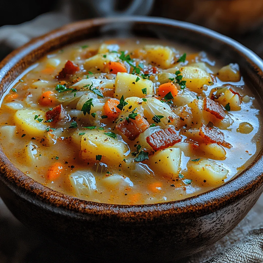 Irish cuisine is a comforting embrace of flavors, rich history, and hearty meals designed to nourish the body and soul. At the heart of this tradition lies a dish that embodies the essence of home-cooked warmth: Bacon, Cabbage, and Potato Soup. This beloved Irish recipe is more than just a meal; it is a celebration of community, family, and the simple joys of life. Often served during family gatherings or on chilly evenings, this soup provides the kind of comfort that feels like a warm hug.