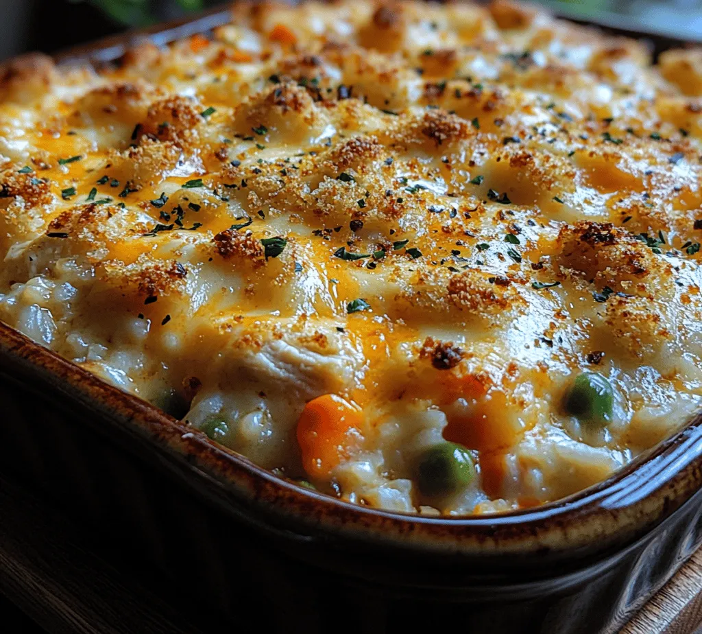 When it comes to comfort food, few dishes can rival the warm embrace of a hearty casserole. These one-dish wonders have been staples in home cooking for generations, offering convenience and satisfaction in every bite. Among the myriad of casserole options available, the <strong>Cheesy Chicken Casserole</strong> stands out as a family favorite, cherished for its creamy texture, savory flavors, and the ability to bring everyone together around the dinner table.” /></p>
</p>
<h3>Insight into the Seasoning Process and Why Spices Matter in Casseroles</h3>
</p>
<p>Seasoning is a critical step in crafting the perfect casserole, especially in a dish like cheesy chicken casserole where flavors meld together during the cooking process. The spices and herbs you choose not only enhance the overall taste but also add depth and complexity to each bite. Common seasonings for this casserole include garlic powder, onion powder, paprika, and black pepper. Each of these ingredients plays a specific role:</p>
</p>
<p>– <strong>Garlic and Onion Powder</strong>: These are essential for building a savory base. They provide a warm, aromatic foundation that enhances the flavors of the chicken and cheese.</p>
</p>
<p>– <strong>Paprika</strong>: Adds a subtle smokiness and a vibrant color, making the dish visually appealing. It also complements the creamy texture of the cheese.</p>
</p>
<p>– <strong>Black Pepper</strong>: A touch of heat that balances the richness of the cheese and chicken, ensuring that the dish is well-rounded and satisfying.</p>
</p>
<p>To achieve a well-seasoned casserole, it’s best to sprinkle the spices evenly throughout the chicken and vegetables before combining them with the cheese and sauce. This ensures that every bite is bursting with flavor. Remember, seasoning is a personal affair, so feel free to adjust the quantities to suit your taste preferences.</p>
</p>
<h3>Baking the Casserole to Perfection</h3>
</p>
<p>Once you’ve assembled your cheesy chicken casserole, it’s time to bake it to perfection. The baking process is crucial for achieving that golden, bubbling top that is the hallmark of any great casserole. Here’s how to navigate this important stage:</p>
</p>
<h4>Explanation of the Baking Process and the Importance of Time and Temperature</h4>
</p>
<p>Preheat your oven to 350°F (175°C). Baking at this temperature allows the casserole to cook evenly without burning the top. The time it takes to bake will depend on the size of your casserole dish and the amount of filling. Generally, a standard casserole will take about 25 to 30 minutes to cook through.</p>
</p>
<p>During baking, the heat causes the cheese to melt and create that desirable gooey texture. The chicken will also cook through, absorbing the flavors of the spices and the creamy sauce. It’s important not to rush this process, as undercooking can lead to dry chicken or a soggy texture.</p>
</p>
<h4>Tips for Achieving a Golden Brown Topping and How to Monitor the Baking Progress</h4>
</p>
<p>To achieve that coveted golden brown top, consider these tips:</p>
</p>
<p>1. <strong>Use the Right Cheese</strong>: A combination of shredded cheeses like cheddar and mozzarella not only enhances flavor but also creates the perfect melty, bubbly texture.</p>
</p>
<p>2. <strong>Broil for a Finish</strong>: If your casserole hasn’t reached the desired color after the initial baking, turn on the broiler for the last 2-3 minutes. Keep a close eye on it to prevent burning.</p>
</p>
<p>3. <strong>Check the Edges</strong>: As the casserole bakes, watch the edges closely; they should be bubbling and slightly pulling away from the sides of the dish.</p>
</p>
<h4>Suggestions for Testing if the Casserole is Fully Cooked</h4>
</p>
<p>To ensure your casserole is fully cooked, follow these simple tests:</p>
</p>
<p>– <strong>Thermometer Check</strong>: Insert a meat thermometer into the center of the casserole. It should read at least 165°F (74°C) to ensure the chicken is fully cooked.</p>
</p>
<p>– <strong>Visual Cues</strong>: The top should be golden brown, and the cheese should be bubbling. If the cheese is just melted but not browning, it may need a few more minutes in the oven.</p>
</p>
<p>– <strong>Taste Test</strong>: If you’re unsure, a quick taste of the chicken can help you determine if it’s fully cooked. It should be tender and not chewy.</p>
</p>
<h3>Serving Suggestions and Pairings</h3>
</p>
<p>Once your cheesy chicken casserole is beautifully baked and ready to serve, consider these serving suggestions to make the meal even more enjoyable:</p>
</p>
<h4>Ideas for Complementary Side Dishes That Enhance the Meal</h4>
</p>
<p>– <strong>Garlic Bread</strong>: A classic accompaniment, garlic bread provides a crunchy texture that complements the creamy casserole.</p>
</p>
<p>– <strong>Steamed Vegetables</strong>: Lightly steamed broccoli or green beans can add a fresh component to the meal, balancing the richness of the casserole.</p>
</p>
<p>– <strong>Garden Salad</strong>: A simple salad with mixed greens, cherry tomatoes, and a light vinaigrette can offer a refreshing contrast to the warm casserole.</p>
</p>
<h4>Suggestions for Garnishes or Additional Toppings That Can Elevate the Dish</h4>
</p>
<p>Adding a few garnishes can elevate your casserole to a new level:</p>
</p>
<p>– <strong>Chopped Fresh Herbs</strong>: A sprinkle of fresh parsley or chives adds a burst of color and freshness.</p>
</p>
<p>– <strong>Crushed Crackers or Breadcrumbs</strong>: For an extra crunch on top, consider sprinkling some crushed crackers or seasoned breadcrumbs before baking.</p>
</p>
<p>– <strong>Hot Sauce</strong>: For those who enjoy a little heat, a drizzle of hot sauce can add a delightful kick.</p>
</p>
<h4>Discussion on How This Casserole Can Be Adapted for Different Occasions</h4>
</p>
<p>This cheesy chicken casserole is incredibly versatile and can be tailored for various occasions:</p>
</p>
<p>– <strong>Potlucks</strong>: Its ease of preparation and transportability make it a hit at potlucks. Simply prepare, bake, and bring it in the dish.</p>
</p>
<p>– <strong>Family Gatherings</strong>: The comforting flavors of this casserole make it a perfect choice for family dinners. It can easily feed a crowd and is sure to please both kids and adults.</p>
</p>
<p>– <strong>Freezer-Friendly</strong>: You can prepare this dish ahead of time, freeze it unbaked, and then simply pop it in the oven when needed. This makes it an excellent option for busy weeknights.</p>
</p>
<h3>Nutritional Analysis</h3>
</p>
<p>Understanding the nutritional value of your food can help you make healthier choices. Here’s a breakdown of the nutritional content per serving of cheesy chicken casserole:</p>
</p>
<p>– <strong>Calories</strong>: Approximately 400-500 calories per serving, depending on ingredient choices.</p>
<p>– <strong>Protein</strong>: With chicken as the main ingredient, expect around 30 grams of protein, which is essential for muscle repair and overall health.</p>
<p>– <strong>Carbohydrates and Fiber</strong>: Depending on the vegetables included, the casserole may contain 30-40 grams of carbohydrates and 3-5 grams of fiber, especially if you add whole grains or legumes.</p>
</p>
<h4>Discussion on the Health Aspects of the Ingredients Used</h4>
</p>
<p>The ingredients in your casserole can provide substantial health benefits:</p>
</p>
<p>– <strong>Chicken</strong>: A great source of lean protein, essential for maintaining muscle mass and overall body function.</p>
<p>– <strong>Vegetables</strong>: If you add vegetables like broccoli, bell peppers, or carrots, you’re increasing the fiber content, which aids digestion and promotes satiety.</p>
<p>– <strong>Cheese</strong>: While cheese does add calories and fat, it also contributes calcium, which is vital for bone health.</p>
</p>
<h4>Tips for Making the Casserole Healthier Through Ingredient Substitutions</h4>
</p>
<p>If you’re looking to lighten up your casserole without sacrificing flavor, consider these substitutions:</p>
</p>
<p>– <strong>Low-Fat Cheese</strong>: Opt for low-fat cheese varieties to reduce calorie and fat content while still enjoying that cheesy goodness.</p>
</p>
<p>– <strong>Whole Grain Pasta or Rice</strong>: Use whole grain options for added fiber and nutrients.</p>
</p>
<p>– <strong>Add More Vegetables</strong>: Increase the vegetable-to-chicken ratio. This not only enhances the nutritional profile but also adds volume to the dish.</p>
</p>
<h3>Conclusion</h3>
</p>
<p>The comforting cheesy chicken casserole is more than just a meal; it’s a warm embrace on a plate, perfect for family dinners, gatherings, or any occasion where you want to feel at home. Its ease of preparation and versatility means you can whip it up with minimal effort while still serving something that feels special.</p>
</p>
<p>Whether you’re savoring each cheesy bite on a chilly evening or sharing it with loved ones at a potluck, this casserole promises to bring smiles and satisfaction. Don’t hesitate to try this recipe for your next family meal or gathering; it’s bound to become a cherished favorite. Embrace the comforting goodness of this cheesy chicken casserole, and enjoy the warmth it brings to your table!</p>
</div>