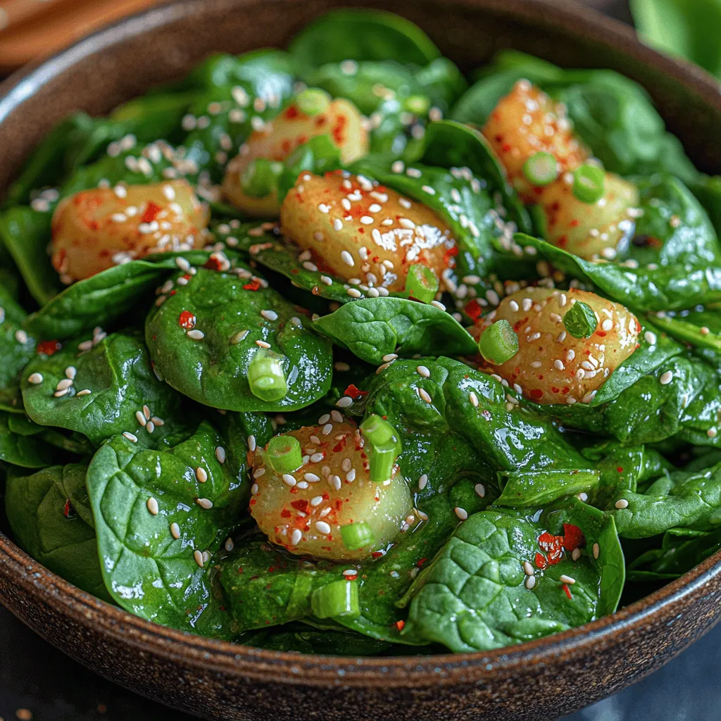 The Vibrant Korean Spinach Salad is a culinary gem that encapsulates the essence of Korean cuisine. This dish is not merely a side salad; it is a harmonious blend of flavors and textures that brings a burst of freshness and nutrition to your dining experience. With its unique combination of fresh ingredients, a zesty dressing, and a delightful crunch, this salad is both easy to prepare and a perfect accompaniment to any meal.
