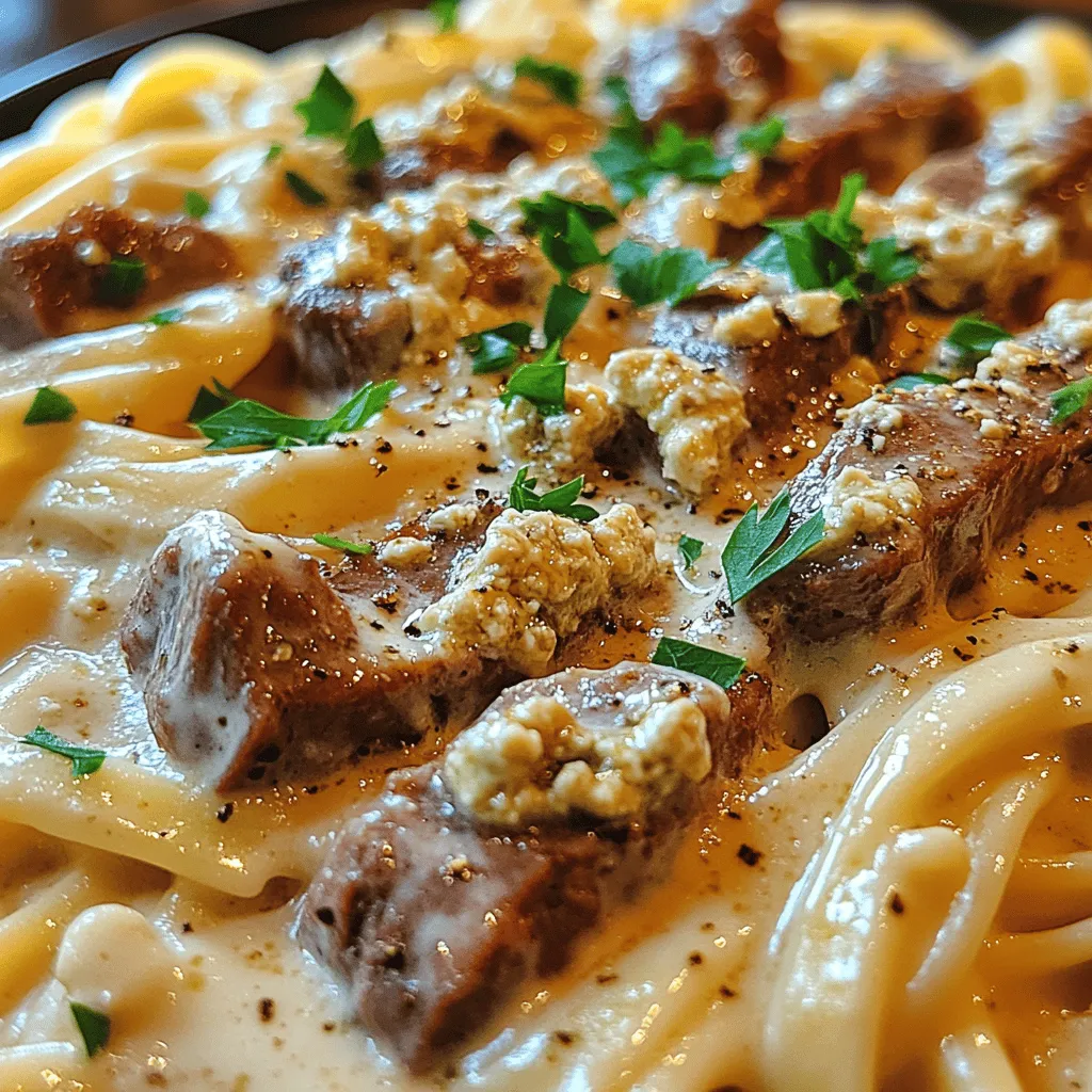 Steak Gorgonzola Alfredo is a rich and indulgent pasta dish that elevates your dining experience from ordinary to extraordinary. Imagine a plate of perfectly cooked fettuccine, enveloped in a luxuriously creamy Alfredo sauce, topped with tender slices of steak and the bold flavor of Gorgonzola cheese. This dish is not just a meal; it's a celebration of flavors and textures that come together in a delightful harmony.