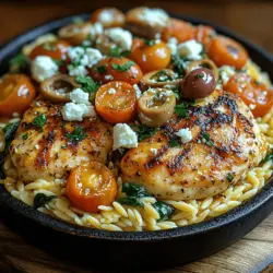 Mediterranean Chicken with Orzo is a vibrant dish that encapsulates the essence of Mediterranean cuisine, celebrated for its bright flavors and wholesome ingredients. This delightful recipe brings together tender chicken, perfectly cooked orzo pasta, and an array of fresh vegetables, all complemented by aromatic herbs that transport your palate straight to the sun-kissed shores of the Mediterranean. The appeal of this dish lies not only in its delectable taste but also in its ease of preparation, making it a fantastic option for weeknight dinners or family gatherings. Whether you are hosting friends or simply looking to enjoy a nourishing meal at home, this Mediterranean Chicken with Orzo is sure to impress.
