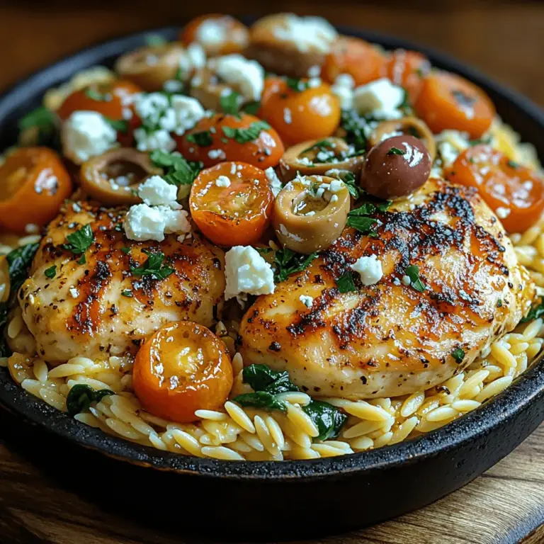 Mediterranean Chicken with Orzo is a vibrant dish that encapsulates the essence of Mediterranean cuisine, celebrated for its bright flavors and wholesome ingredients. This delightful recipe brings together tender chicken, perfectly cooked orzo pasta, and an array of fresh vegetables, all complemented by aromatic herbs that transport your palate straight to the sun-kissed shores of the Mediterranean. The appeal of this dish lies not only in its delectable taste but also in its ease of preparation, making it a fantastic option for weeknight dinners or family gatherings. Whether you are hosting friends or simply looking to enjoy a nourishing meal at home, this Mediterranean Chicken with Orzo is sure to impress.