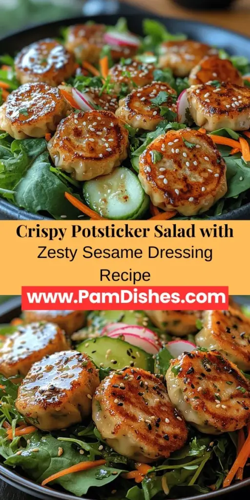 Discover the perfect blend of crunch and freshness with this Crispy Potsticker Salad topped with zesty sesame dressing. This innovative dish showcases the beloved potsticker, offering a satisfying meal that's both hearty and healthy. With a mix of fresh greens, colorful vegetables, and a flavorful dressing, it transforms a classic favorite into an exciting salad. Perfect for lunch, dinner, or gatherings, this recipe is a delightful twist on traditional flavors. Give it a try for a vibrant and delicious experience!