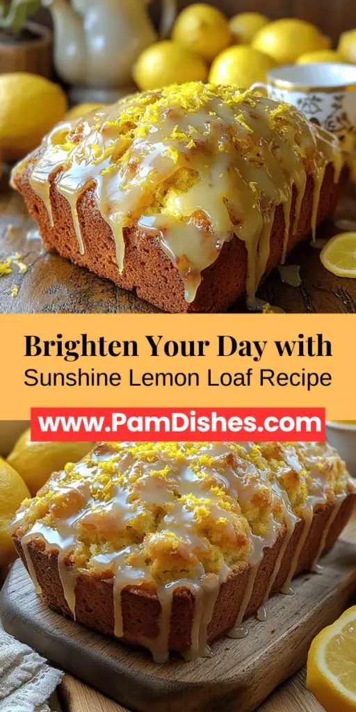 Brighten up your baking repertoire with a slice of sunshine—try the Sunshine Lemon Loaf Delight! This refreshing lemon loaf boasts a moist texture and zesty flavor, making it perfect for breakfast, brunch, or dessert. Easy to make yet impressively delicious, it's a delightful combination of buttery sweetness and tart citrus. Complete your loaf with a simple lemon glaze for an added touch of sweetness. Perfect for sharing with friends or enjoying on your own, this recipe will bring joy to any occasion!