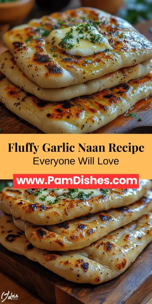 Discover the joy of making Fluffy Garlic Naan Delight at home! This easy recipe turns simple ingredients into a soft, buttery flatbread infused with aromatic garlic, perfect for accompanying your favorite Indian dishes like butter chicken and curries. Learn how to activate yeast, knead dough, and master the cooking process for a delicious result. Elevate your meals with this homemade naan that will impress family and friends alike. Enjoy the fresh, flavorful experience of baking from scratch!