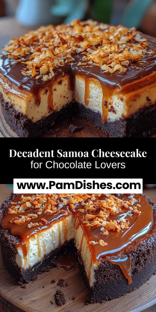 Immerse yourself in the luxurious flavors of Samoa Cheesecake, a dessert that elevates beloved Girl Scout cookie tastes into a creamy dream. With a crunchy chocolate and coconut crust, velvety filling, and indulgent toppings of caramel and chocolate, this cheesecake is perfect for celebrations or a cozy night in. Follow our detailed guide to create this showstopper that’s sure to impress family and friends at any gathering. Treat yourself to a slice of heaven!