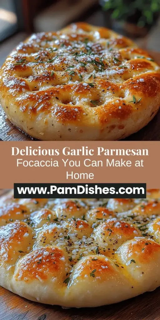 Discover the joy of homemade Garlic Parmesan Focaccia Bread with this easy-to-follow recipe. Perfectly crispy on the outside and soft on the inside, this Italian classic combines the robust flavors of garlic and Parmesan, making it a delightful addition to any meal. Enjoy it warm with olive oil or balsamic vinegar, or use it as a base for sandwiches. Baking your own focaccia not only fills your kitchen with mouthwatering aromas but also creates a sense of warmth and nostalgia. Try it today!