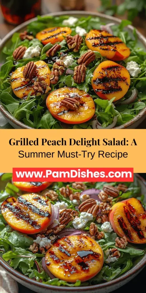 Celebrate summer with a vibrant Grilled Peach Delight Salad that perfectly blends sweet, smoky peaches with peppery greens, creamy goat cheese, and crunchy pecans. This dish is packed with vitamins and flavor, making it a healthy, gourmet option for picnics, barbecues, or light meals. Enjoy the satisfying contrast of textures and the nourishing ingredients that create a refreshing salad you can customize with seasonal fruits and greens. Dive into this fresh and delicious recipe today!