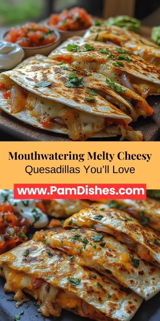 Discover the joy of making Melty Cheesy Quesadillas Delight, a classic Mexican dish that perfectly balances crispy tortillas with a gooey, cheesy filling. This recipe features a delightful mix of mozzarella and cheddar cheese, sautéed onions and bell peppers, and optional chicken for added protein. Quick to assemble and easily customizable, it’s ideal for family dinners or casual gatherings. Elevate your meal with fresh garnishes and your favorite dips!