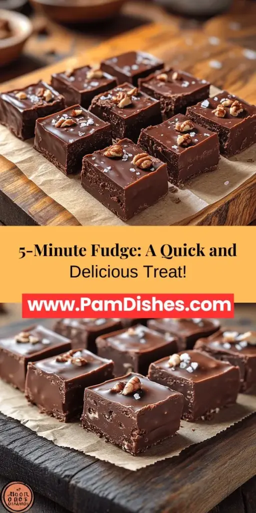 Satisfy your sweet tooth in just five minutes with our Quick and Decadent Fudge recipe. This simple treat combines rich chocolate, sweetened condensed milk, and optional mix-ins for a delightful experience. Perfect for last-minute gifts, gatherings, or as a personal indulgence, this fudge is sure to impress. With just a few ingredients and easy steps, you can whip up a delicious, homemade dessert that everyone will love. Get ready to enjoy a chocolatey delight in no time!