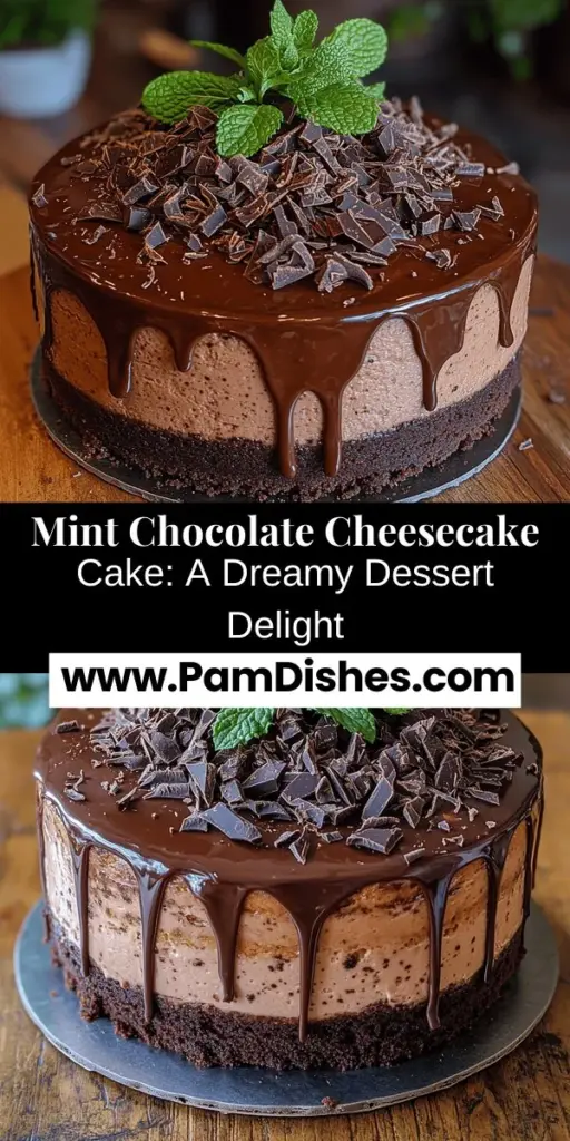 Indulge in a decadent Mint Chocolate Cheesecake Cake that beautifully combines rich chocolate flavors with refreshing minty notes. This layered delight features a moist chocolate cake base topped with a creamy mint cheesecake layer, all finished with a glossy chocolate ganache. Perfect for holidays, celebrations, or a special treat at home, this dessert is sure to impress with its stunning presentation and delicious taste. Create a memorable experience with each delightful bite.