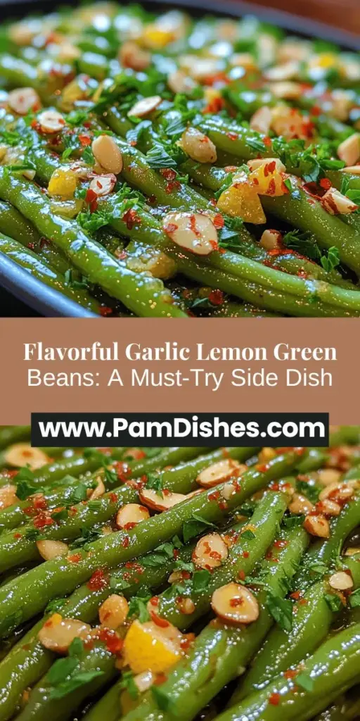 Elevate your meals with Zesty Garlic Lemon Green Beans, a vibrant and flavorful side dish that perfectly balances nutrition and taste. This recipe showcases fresh green beans sautéed with aromatic garlic, zesty lemon, and a touch of red pepper flakes for spice. Rich in vitamins and low in calories, it's a delightful way to include more vegetables in your diet. Perfect for any occasion, these green beans are sure to impress your guests with their crisp texture and beautiful presentation. Enjoy a healthy and delicious addition to your dining table!