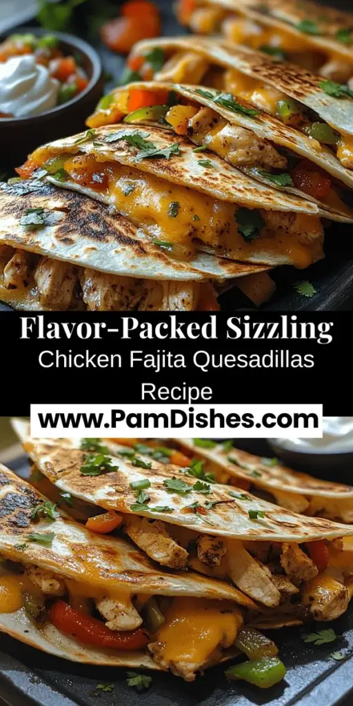 Discover the deliciousness of Sizzling Chicken Fajita Quesadillas, a fun twist on a classic dish! This recipe combines juicy marinated chicken, colorful bell peppers, and melty cheese all wrapped in a crispy tortilla. Perfect for weeknight dinners or gatherings, these quesadillas are easy to customize with additional veggies or different proteins. With step-by-step instructions, you’ll master a crowd-pleaser that’s sure to become a family favorite. Get ready to enjoy vibrant flavors and satisfying textures in every bite!