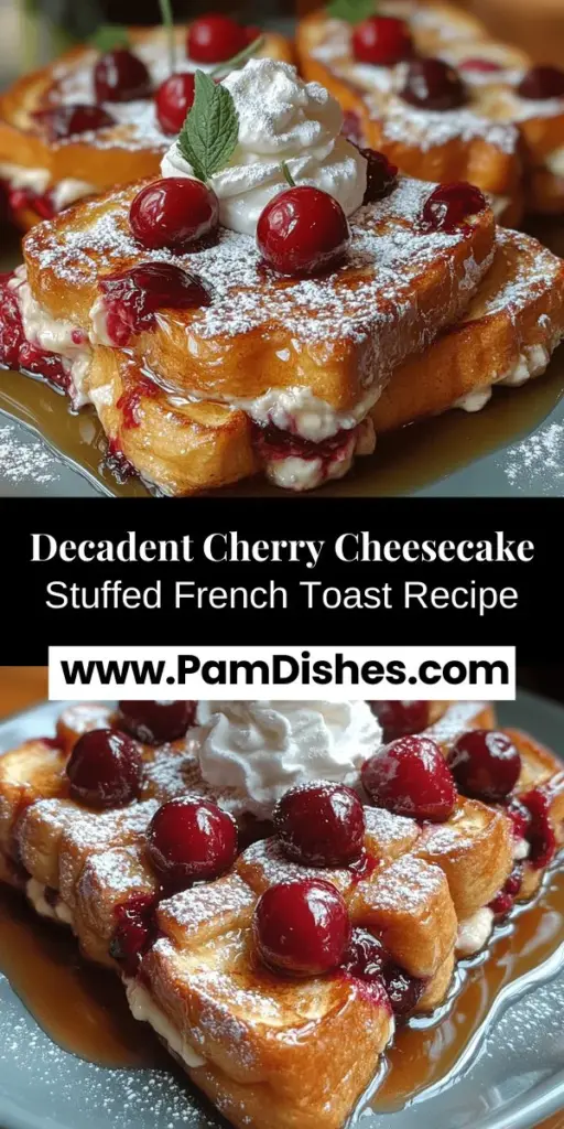 Elevate your breakfast game with Cherry Cheesecake Stuffed French Toast, a decadent dish perfect for special occasions or leisurely weekends. Imagine biting into thick slices of golden brioche filled with a creamy cherry cheesecake mixture that blows traditional French toast out of the water. This recipe walks you through the detailed steps, from creating the rich filling to mastering the cooking technique, ensuring a delightful culinary experience. Treat yourself to this visual and flavorful delight that will impress everyone at the table.