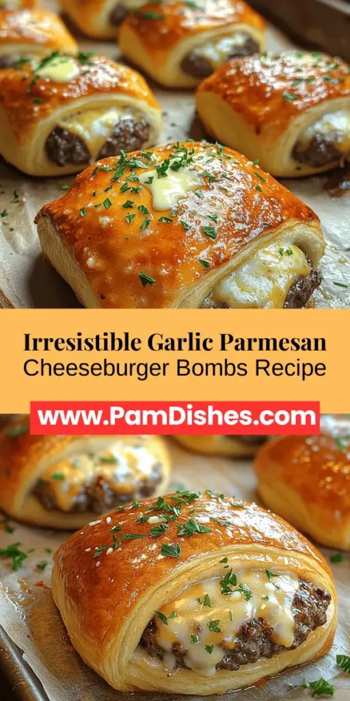 Discover a mouthwatering twist on comfort food with Garlic Parmesan Cheeseburger Bombs! These delightful bites combine seasoned ground beef, melty cheese, and flaky crescent roll dough for a perfect indulgence. Whether you're hosting a gathering or enjoying a casual weeknight dinner, these cheeseburger bombs are sure to please everyone. Easy to make and customizable, they can serve as appetizers, main courses, or tasty snacks. Dive into this delicious recipe and impress your friends and family!