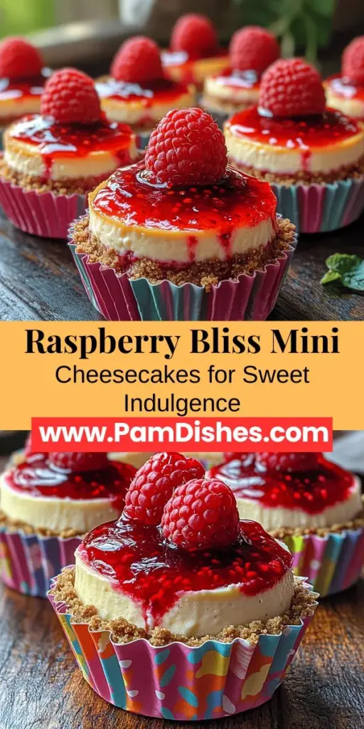Explore the irresistible world of Raspberry Bliss Mini Cheesecakes! These delightful treats combine the tangy sweetness of raspberries with a creamy cheesecake filling, all nestled in a buttery graham cracker crust. Perfect for gatherings or an afternoon treat, they offer individual servings for easy enjoyment. From their eye-catching presentation to the rich flavor, these mini desserts will impress your guests and satisfy your sweet tooth. Follow our simple recipe for a delicious baking adventure!