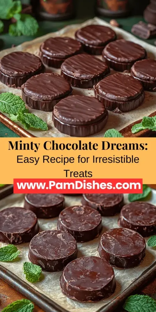Discover the delightful world of Minty Chocolate Dreams—an irresistible treat that marries the refreshing taste of mint with rich chocolate. This simple recipe is perfect for satisfying your sweet cravings or impressing guests at any gathering. With just a few ingredients, you can create deliciously creamy mint patties, beautifully coated in chocolate. Enjoy the nostalgia of this classic combination while indulging in a homemade gem that's both comforting and refreshing. Perfect for sharing or enjoying on your own!