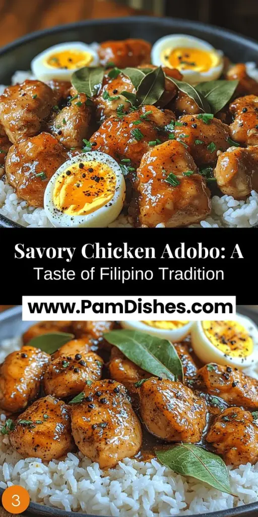 Discover the beloved Filipino Chicken Adobo, a dish that beautifully blends rich flavors and cultural heritage. This savory staple features chicken marinated in vinegar, soy sauce, garlic, and spices, creating a comforting and aromatic meal. Explore the unique regional variations and learn how to prepare this classic dish at home. Perfect for family gatherings or cozy dinners, Chicken Adobo captures the essence of Filipino cuisine and brings a taste of tradition to your table.
