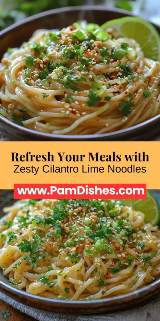 Discover the vibrant and refreshing taste of Zesty Cilantro Lime Noodles, a dish that’s perfect for any season! This healthy recipe combines zesty lime and fresh cilantro, making it a delightful choice for vegans and gluten-free eaters. Easy to prepare and customizable, you can add your favorite veggies or proteins to create the perfect meal. Served warm or chilled, these noodles are ideal for everything from casual dinners to summer picnics. Enjoy a burst of flavor with every bite!