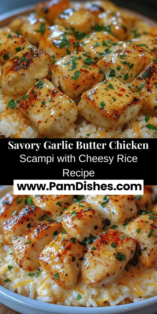 Discover the mouthwatering flavors of Garlic Butter Chicken Scampi with Cheesy Rice, a dish that combines tender chicken breast in a rich garlic-butter sauce with creamy, cheesy rice. Perfect for family dinners or special occasions, this easy-to-follow recipe ensures even novice cooks can create a restaurant-quality meal at home. Experience the delightful harmony of flavors and textures that will impress your guests and leave everyone craving more. Get ready to elevate your cooking game!