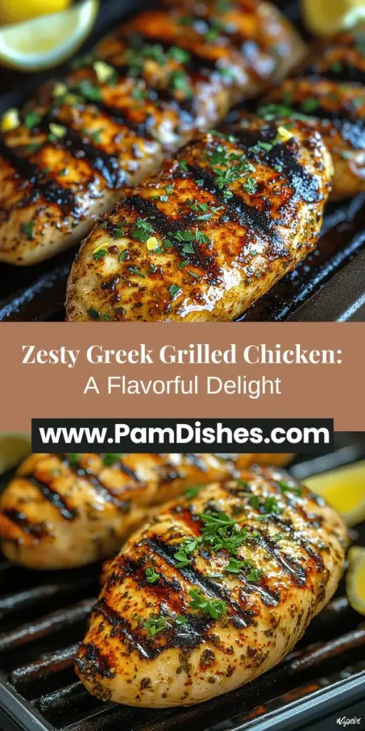 Discover the delicious world of Grilled Chicken with Zesty Greek Marinade, a perfect blend of flavors that elevate your grilling game. This recipe combines heart-healthy olive oil, fresh herbs, and tangy lemon juice, ensuring your chicken is moist and full of flavor. Enjoy it as a main dish or in wraps, salads, and more. With its balance of taste and nutrition, this dish is ideal for any occasion. Get ready to impress your family and friends!