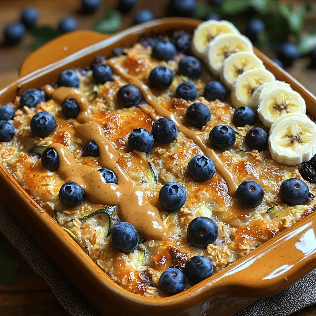 In the realm of wholesome breakfast choices, baked oatmeal stands out as an innovative and nutritious option that caters to various dietary preferences. This hearty dish transforms traditional oatmeal into a delightful baked treat, marrying the comforting flavors of oats with a medley of fruits and vegetables. Among the myriad of baked oatmeal variations, <strong>Zucchini Blueberry Baked Oatmeal</strong> shines with its unique combination of flavors and nutritional benefits. By incorporating zucchini, a versatile vegetable, and blueberries, known for their vibrant flavor and health properties, this recipe not only satisfies your taste buds but also nourishes your body.” /></p>
</p>
<h3>Preparing Ingredients</h3>
</p>
<p>Before diving into the preparation of your Zucchini Blueberry Baked Oatmeal, it’s essential to gather and prep your ingredients effectively. Start with the zucchini, which is a star ingredient in this recipe. To grate zucchini, use a box grater or a food processor for quick results. It’s important to squeeze out excess moisture after grating, as this prevents your baked oatmeal from becoming too soggy. Simply place the grated zucchini in a clean kitchen towel or cheesecloth, twist it, and squeeze to remove the liquid.</p>
</p>
<p>When measuring your dry ingredients such as oats, flour, and sugar, use a dry measuring cup and level off with a straight edge. For liquids, opt for a liquid measuring cup to ensure you’re getting the right amounts. Accurate measurements are crucial in baking, as even a slight variation can affect the final texture and flavor of your dish.</p>
</p>
<h3>Mixing Dry Ingredients</h3>
</p>
<p>Once your ingredients are prepped, it’s time to focus on the dry ingredients. In a large mixing bowl, combine rolled oats, baking powder, cinnamon, and salt. The even distribution of these ingredients is important for baking success. Baking powder is what gives your oatmeal its lift, while cinnamon adds warmth and flavor. Mixing these dry ingredients thoroughly ensures that each bite of your baked oatmeal has the perfect balance of flavors and textures.</p>
</p>
<p>After mixing, you can set this bowl aside and prepare to move on to the wet ingredients.</p>
</p>
<h3>Whisking Wet Ingredients</h3>
</p>
<p>In a separate bowl, you will combine the wet ingredients: milk, eggs, maple syrup, and vanilla extract. It’s crucial to whisk these ingredients well until they are fully combined and smooth. This process ensures emulsification, which is where the fats and liquids bind together, creating a uniform mixture. This smooth consistency will help the baked oatmeal rise properly and contribute to its tender texture.</p>
</p>
<p>If you’re looking for a dairy-free option, feel free to substitute the milk with almond milk, oat milk, or any other plant-based milk of your choice. Just make sure to choose unsweetened varieties to keep the overall sweetness in check.</p>
</p>
<h3>Combining Mixtures</h3>
</p>
<p>Now that you have your dry and wet mixtures ready, it’s time to combine them. Pour the wet mixture into the bowl containing the dry ingredients. Using a spatula, gently fold the mixtures together. Be careful not to overmix, as this could lead to a denser texture. You want to ensure that the oats are fully coated with the wet mixture while still maintaining some airiness. Finally, gently fold in the blueberries and the prepared zucchini until evenly distributed.</p>
</p>
<h3>Baking Process</h3>
</p>
<p>Preheat your oven to 375°F (190°C) and grease a baking dish—an 8×8 inch dish works well for this recipe. Pour the combined mixture into the greased dish and spread it out evenly. Bake for about 30-35 minutes or until the top is golden brown and a toothpick inserted in the center comes out clean. The baking time can vary depending on your oven, so keep an eye on it, especially towards the end.</p>
</p>
<p>Once done, let the baked oatmeal cool for about 10 minutes in the pan. This cooling time is crucial as it helps the dish set properly, making it easier to slice and serve.</p>
</p>
<h3>Cooling and Serving Suggestions</h3>
</p>
<p>Cooling your Zucchini Blueberry Baked Oatmeal for a short period allows for the flavors to settle and the texture to firm up. After the initial cooling, you can slice it into squares or scoop it out with a spoon if you prefer a more rustic presentation.</p>
</p>
<p>For serving, consider adding a dollop of Greek yogurt or a splash of almond milk on top for creaminess. Fresh fruits such as sliced bananas or additional blueberries can enhance the visual appeal and flavor. A sprinkle of chopped nuts or seeds can provide a satisfying crunch, while a drizzle of honey or maple syrup can add extra sweetness if desired.</p>
</p>
<h3>Nutritional Information</h3>
</p>
<p>Each serving of Zucchini Blueberry Baked Oatmeal (based on an 8×8 inch dish yielding 9 servings) contains approximately:</p>
</p>
<p>– <strong>Calories</strong>: 180</p>
<p>– <strong>Carbohydrates</strong>: 29g</p>
<p>– <strong>Protein</strong>: 5g</p>
<p>– <strong>Fat</strong>: 6g</p>
<p>– <strong>Fiber</strong>: 4g</p>
<p>– <strong>Sugars</strong>: 7g</p>
</p>
<p>This baked oatmeal is a nutritional powerhouse, providing fiber from oats and zucchini, antioxidants from blueberries, and protein from eggs. It makes for a well-balanced breakfast option, contributing to your daily intake of whole grains, fruits, and vegetables. Incorporating this recipe into your morning routine can help keep you full and energized throughout the day.</p>
</p>
<h3>Customizing Your Baked Oatmeal</h3>
</p>
<p>One of the best aspects of this Zucchini Blueberry Baked Oatmeal is its versatility. Here are some ideas to customize the recipe according to your taste preferences:</p>
</p>
<p>– <strong>Fruit Variations</strong>: If blueberries aren’t your favorite, try substituting them with raspberries, strawberries, or even diced apples for a different flavor profile. Each fruit brings its unique sweetness and texture, allowing for endless combinations.</p>
</p>
<p>– <strong>Spice It Up</strong>: Adding spices such as nutmeg or ginger can elevate the flavor of your baked oatmeal. Just a pinch can transform the dish and introduce warmth, making it perfect for cozy mornings.</p>
</p>
<p>– <strong>Nutty Crunch</strong>: Enhance the texture by adding different types of nuts or seeds. Walnuts, almonds, or chia seeds can provide a satisfying crunch and boost the nutritional content.</p>
</p>
<p>– <strong>Gluten-Free Option</strong>: For those with gluten sensitivities, you can easily make this recipe gluten-free by using certified gluten-free oats. This ensures everyone can enjoy this delicious breakfast without worry.</p>
</p>
<h3>Storing and Reheating Instructions</h3>
</p>
<p>If you have leftovers, storing your Zucchini Blueberry Baked Oatmeal is straightforward. Allow it to cool completely, then cover the baking dish with plastic wrap or transfer individual portions to airtight containers. It can be stored in the refrigerator for up to five days.</p>
</p>
<p>When you’re ready to enjoy it again, reheating is simple. Preheat your oven to 350°F (175°C) and place the slices on a baking sheet, covering them with foil to retain moisture. Bake for about 10-15 minutes, or until heated through. Alternatively, you can microwave individual portions for about 30-60 seconds.</p>
</p>
<h3>Conclusion</h3>
</p>
<p>Zucchini Blueberry Baked Oatmeal is not only a delicious and satisfying breakfast option, but it also offers a wealth of nutritional benefits, making it an ideal way to start your day. Packed with whole grains, fruits, and vegetables, this recipe helps to incorporate more wholesome ingredients into your diet without sacrificing flavor.</p>
</p>
<p>Encouraging experimentation with various fruits, spices, and nuts allows you to tailor the dish to your own unique tastes and dietary needs. Whether you enjoy it fresh out of the oven or reheated later in the week, this baked oatmeal is sure to become a beloved staple in your breakfast rotation. Embrace the opportunity to enjoy a wholesome, nutritious meal that supports a balanced lifestyle, and don’t hesitate to share your variations with family and friends!</p>
</div>