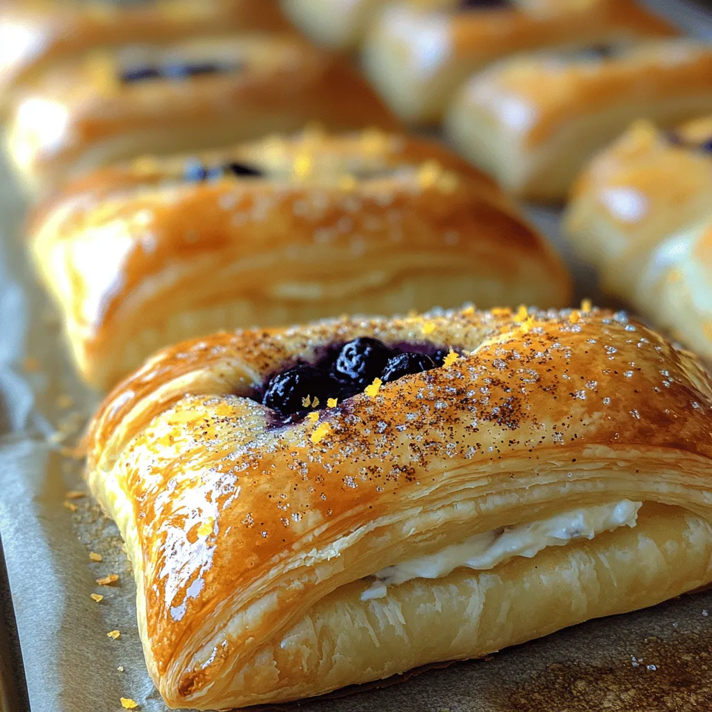 The Lemon Blueberry Cream Cheese Danish is a delightful pastry that perfectly combines sweet and tart flavors, making it an irresistible treat for any occasion. With its flaky layers of puff pastry, a rich cream cheese filling, and a fresh blueberry topping, this pastry transcends the average breakfast offering, elevating it to a gourmet experience. Whether served at brunch, as a part of a festive gathering, or simply enjoyed with a cup of coffee, this Danish is sure to impress.