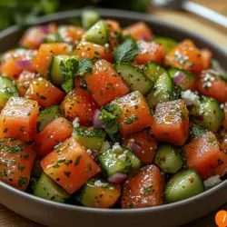 As the sun shines brightly and temperatures rise, the craving for refreshing salads becomes almost irresistible. Gone are the days of heavy, boring salads; today, vibrant and flavorful concoctions are taking center stage. One such dish that has been gaining popularity for its unique combination of tastes and textures is the Spicy Watermelon Cucumber Salad. This delightful salad marries the sweet juiciness of watermelon with the crispness of cucumbers, all while introducing a spicy kick that tantalizes the taste buds.