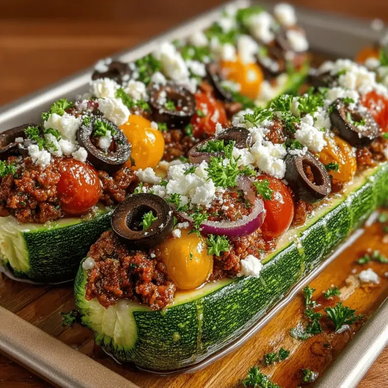 Discover the vibrant flavors of the Mediterranean with this delightful recipe for Mediterranean Chicken Zucchini Boats. Imagine perfectly baked zucchini halves, artfully stuffed with a savory mixture of ground chicken, fresh vegetables, and tangy feta cheese. This dish not only impresses with its visual appeal but also delivers a satisfying meal that aligns beautifully with healthy eating habits. Whether you’re looking for a wholesome family dinner or a meal prep solution that keeps well throughout the week, Mediterranean Chicken Zucchini Boats are a fantastic choice. In this article, we will explore the recipe in detail, discuss its health benefits, and provide tips to enhance your culinary experience.