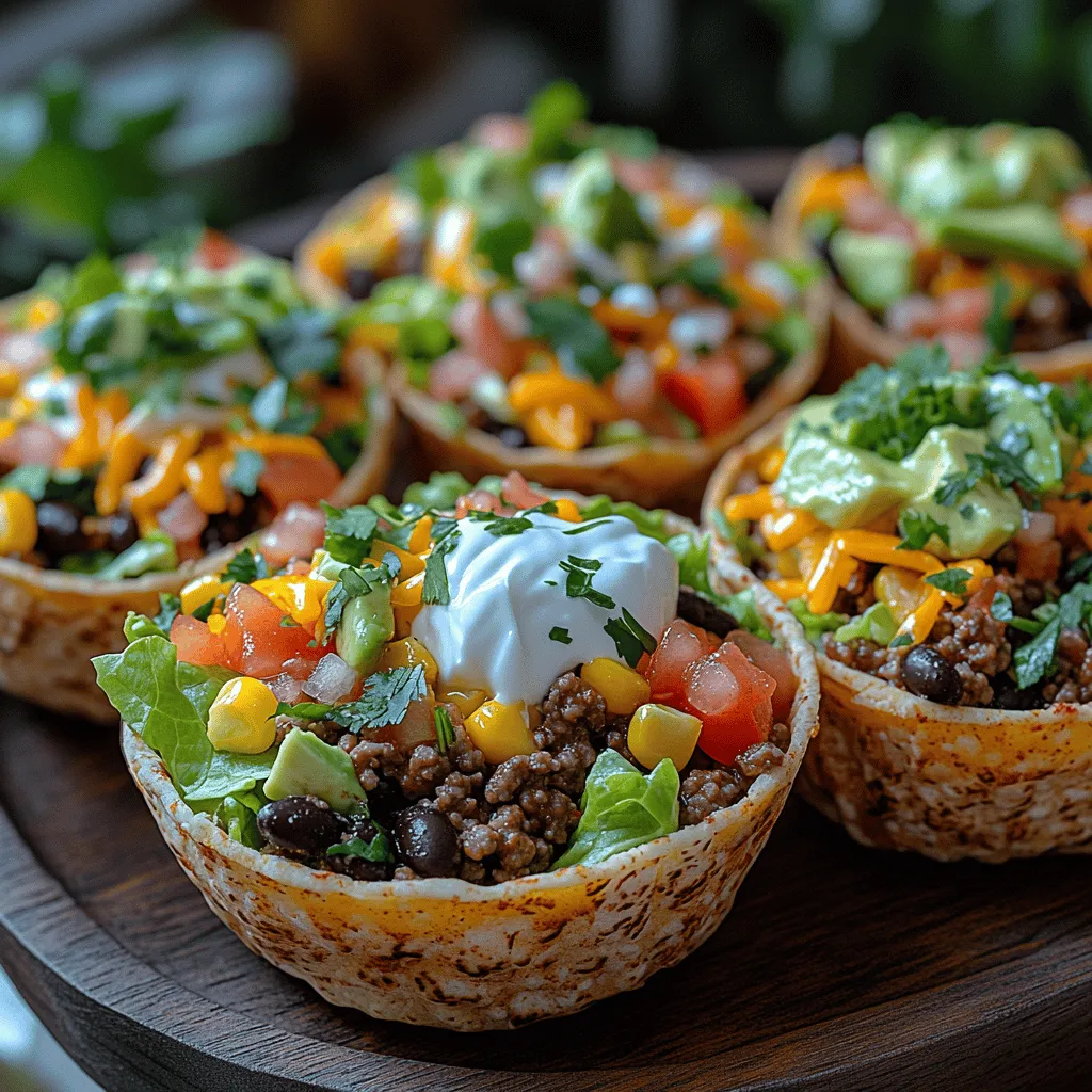Crunchy Taco Salad Cups are a delightful fusion of flavors and textures, designed to excite your taste buds and elevate any dining experience. These portable, bite-sized treats are perfect for a variety of occasions—from casual family dinners to lively parties and gatherings. Imagine a crunchy tortilla cup brimming with savory ground beef or turkey, vibrant fresh vegetables, and an array of toppings that create a perfect balance of tastes. The combination of the crispy shell and the fresh, zesty filling makes each bite a pleasurable experience.
