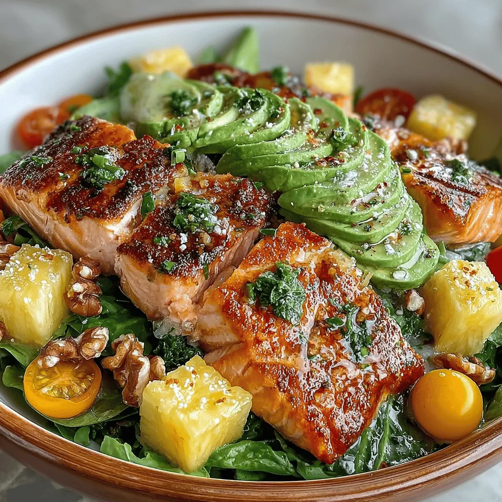 As the sun shines brighter and the days grow longer, there's no better way to celebrate the warmth of summer than with a vibrant and refreshing meal. Enter the Tropical Delight: Pineapple & Salmon Salad Bowl—a culinary masterpiece that perfectly marries the sweet, juicy flavors of fresh pineapple with the rich, savory taste of salmon. This salad not only tantalizes the taste buds but also offers a plethora of health benefits, making it an ideal choice for a light, nutritious meal that can be enjoyed any time of the year.