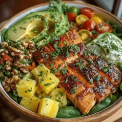 As the sun shines brighter and the days grow longer, there's no better way to celebrate the warmth of summer than with a vibrant and refreshing meal. Enter the Tropical Delight: Pineapple & Salmon Salad Bowl—a culinary masterpiece that perfectly marries the sweet, juicy flavors of fresh pineapple with the rich, savory taste of salmon. This salad not only tantalizes the taste buds but also offers a plethora of health benefits, making it an ideal choice for a light, nutritious meal that can be enjoyed any time of the year.
