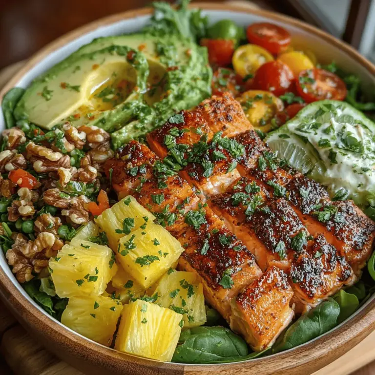 As the sun shines brighter and the days grow longer, there's no better way to celebrate the warmth of summer than with a vibrant and refreshing meal. Enter the Tropical Delight: Pineapple & Salmon Salad Bowl—a culinary masterpiece that perfectly marries the sweet, juicy flavors of fresh pineapple with the rich, savory taste of salmon. This salad not only tantalizes the taste buds but also offers a plethora of health benefits, making it an ideal choice for a light, nutritious meal that can be enjoyed any time of the year.