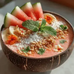 To create the perfect Watermelon Bliss Smoothie Bowl, selecting the right ingredients is crucial. Start with choosing a ripe watermelon, which should feel heavy for its size and have a uniform shape without any dents or soft spots. When you press your thumb against the rind, it should yield slightly. Look for a deep green color and a creamy yellow spot on one side, indicating it was harvested at the right time.