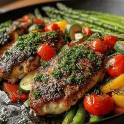 Welcome to the flavorful world of One-Pan Zesty Lemon Chicken & Vibrant Veggies. This delightful dish is not only a feast for the senses but also a practical solution for busy weeknights. Imagine succulent chicken breasts marinated in a tangy lemon dressing, nestled alongside a colorful array of vegetables such as cherry tomatoes, bell peppers, zucchini, and asparagus. The combination of zesty flavors and fresh produce creates a mouthwatering meal that is as nutritious as it is satisfying.