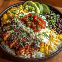 Introducing the Southwest Fiesta Chicken Burrito Bowls, a delightful and vibrant dish that brings together the rich flavors of the Southwest in a single, satisfying bowl. This recipe features marinated chicken that is both juicy and flavorful, served on a bed of zesty cilantro-lime rice, and topped with a colorful array of fresh ingredients. The appeal of this dish extends beyond just its taste; it is perfect for families looking for a quick weeknight dinner, meal prep enthusiasts who want a nutritious option throughout the week, and anyone in search of a balanced meal that doesn’t skimp on flavor.