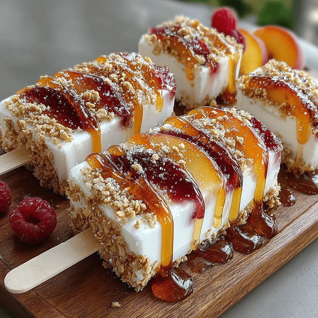 In recent years, the trend of healthy frozen treats has surged in popularity, as more people seek alternatives that satisfy their sweet tooth without sacrificing their nutritional goals. Among the delightful options available, <strong>Frozen Yogurt Peach Ring Pops</strong> stand out as a delicious and nutritious choice, perfect for those warm summer days. These pops are not only easy to make but also offer a refreshing way to enjoy the natural sweetness of fruits in a frozen form.” /></p>
</p>
<p>Creating delightful and healthy desserts at home can be a rewarding experience, especially when it comes to making Frozen Yogurt Peach Ring Pops. This recipe not only satisfies your sweet tooth but also offers a burst of fruity flavor and nutritious benefits. In this section, we will delve into how to enhance the yogurt mix, fill the peach rings flawlessly, add enticing toppings, and ensure a perfect freeze. We’ll also share serving suggestions, nutritional information, and conclude with a recap of this delicious treat.</p>
</p>
<h2>Variations to the Yogurt Mix</h2>
</p>
<p>One of the best aspects of making Frozen Yogurt Peach Ring Pops is the versatility of the yogurt mixture. While plain yogurt works wonderfully, consider these delightful variations:</p>
</p>
<h3>Adding Fruit Puree</h3>
</p>
<p>Pureeing fruits like strawberries, mangoes, or raspberries can add an extra layer of flavor and sweetness to your yogurt mix. Simply blend your chosen fruit until smooth and fold it into the yogurt before filling the peach rings. This not only enhances the taste but also adds vibrant color to your pops.</p>
</p>
<h3>Incorporating Spices</h3>
</p>
<p>For a unique twist, try adding spices such as cinnamon or ginger to the yogurt mix. A pinch of cinnamon can complement the peach flavor beautifully, while ginger adds a refreshing kick. Start with small amounts and adjust to your taste.</p>
</p>
<h2>Filling the Peaches</h2>
</p>
<p>Filling the peach rings properly is crucial for achieving that perfect pop. Here are some techniques and tips to get it right.</p>
</p>
<h3>Techniques for Spoon Filling</h3>
</p>
<p>To avoid overflow while filling your peach rings with yogurt, use a small spoon or piping bag. If using a spoon, scoop the yogurt mixture and carefully place it into the peach cavity, gently pressing down to ensure no air pockets remain. If using a piping bag, cut a small hole in the corner and squeeze the yogurt directly into the peach, allowing for more control.</p>
</p>
<h3>Visual Cues for Ideal Filling Level</h3>
</p>
<p>Aim to fill each peach ring just slightly below the top edge. This allows room for the yogurt to expand as it freezes, preventing overflow. A good rule of thumb is to leave about 1/4 inch of space at the top.</p>
</p>
<h2>Adding Toppings</h2>
</p>
<p>Toppings can elevate your Frozen Yogurt Peach Ring Pops, adding both texture and flavor. Here are some recommended toppings:</p>
</p>
<h3>Recommended Types of Granola or Nuts</h3>
</p>
<p>Consider using granola or chopped nuts for a satisfying crunch. Almonds, walnuts, or pecans complement the sweetness of the peaches nicely. Opt for a granola that isn’t overly sweet to maintain a balanced flavor profile.</p>
</p>
<h3>Creative Topping Ideas</h3>
</p>
<p>In addition to granola, get creative with toppings such as coconut flakes, dried fruits, or even a drizzle of honey. These toppings not only enhance the flavor but also add visual appeal. You can also sprinkle some chia seeds or hemp seeds for added nutrition.</p>
</p>
<h2>Inserting Sticks</h2>
</p>
<p>Proper placement of popsicle sticks is essential for ensuring that your pops freeze evenly and are easy to enjoy.</p>
</p>
<h3>Proper Placement of Popsicle Sticks</h3>
</p>
<p>Once the peach rings are filled, gently insert a popsicle stick into the center of each ring. Make sure the stick is inserted deep enough to hold the pop securely but not so deep that it reaches the bottom of the peach. The ideal placement is about 2/3 of the way into the peach.</p>
</p>
<h3>Alternative Methods Using Molds</h3>
</p>
<p>If you don’t have popsicle sticks on hand, consider using silicone molds. Fill the molds with your yogurt mixture, and then insert the sticks once the mixture is partially frozen (about 30-45 minutes). This allows for easy removal and ensures the pops hold their shape.</p>
</p>
<h2>Freezing Process</h2>
</p>
<p>The freezing process is a critical step that determines the texture and consistency of your Frozen Yogurt Peach Ring Pops.</p>
</p>
<h3>Freezing Times and Importance of Solidification</h3>
</p>
<p>For optimal results, freeze the peach rings for at least 4-6 hours or until completely solid. This ensures that the yogurt mixture sets properly and the pops hold their shape when removed from the molds. If you’re in a hurry, you may find that a 2-3 hour freeze can work, but the pops might be softer.</p>
</p>
<h3>Suggestions for Storage Once Frozen</h3>
</p>
<p>Once fully frozen, store the pops in an airtight container or wrap them in plastic wrap to prevent freezer burn. This will help maintain their flavor and texture. If you’re planning to make a large batch, consider separating them with parchment paper to avoid sticking.</p>
</p>
<h2>Serving Suggestions</h2>
</p>
<p>Presenting your Frozen Yogurt Peach Ring Pops can be as fun as making them! Here are a few ideas to serve and enjoy:</p>
</p>
<h3>Presentation Ideas</h3>
</p>
<p>Serve the pops on a decorative platter or individual cups for a colorful display. You might consider garnishing the platter with fresh peach slices or mint leaves for an extra touch of elegance.</p>
</p>
<h3>Pairing Suggestions</h3>
</p>
<p>These peach pops pair beautifully with other summer treats such as fruit salads, yogurt parfaits, or even a refreshing glass of iced tea. For a complete dessert experience, consider serving them alongside a scoop of vanilla ice cream or a dollop of whipped cream.</p>
</p>
<h3>Variations for Different Fruits</h3>
</p>
<p>Feel free to experiment with different fruits! Substitute peaches with nectarines, plums, or even berries for a different flavor profile. Additionally, using flavored yogurts like coconut or vanilla can further enhance the taste of your pops.</p>
</p>
<h2>Nutritional Information</h2>
</p>
<p>Understanding the nutritional benefits of your Frozen Yogurt Peach Ring Pops can help you appreciate them even more.</p>
</p>
<h3>Overview of Calorie Count and Nutritional Benefits</h3>
</p>
<p>On average, each Frozen Yogurt Peach Ring Pop contains around 80-100 calories, depending on the yogurt and toppings used. They are a great source of calcium and protein from the yogurt, while peaches provide vitamins A and C, fiber, and antioxidants.</p>
</p>
<h3>Health Comparisons with Store-Bought Frozen Desserts</h3>
</p>
<p>Compared to store-bought frozen desserts, these homemade pops are significantly healthier. They contain no artificial flavors or preservatives and can be tailored to your dietary needs. Plus, they are a guilt-free way to enjoy a sweet treat on a hot day!</p>
</p>
<h2>Conclusion</h2>
</p>
<p>In summary, Frozen Yogurt Peach Ring Pops offer a delightful combination of flavors, textures, and health benefits. With the ability to customize the yogurt mix, fill the peaches perfectly, and add creative toppings, this recipe is bound to become a family favorite. We encourage you to experiment with different fruits and yogurt flavors, making this treat your own. Embrace the joy of healthy snacking and take advantage of seasonal produce by making these refreshing pops today. Enjoy every bite of this wholesome yet indulgent dessert!</p>
</div>