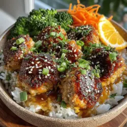 Creating a well-balanced sauce is crucial for enhancing the flavor profile of your Sweet & Savory Honey Garlic Chicken Meatball Bowls. Start by preparing your sauce ingredients: honey, soy sauce, minced garlic, and ginger. In a medium bowl, combine ½ cup of honey, ¼ cup of soy sauce, 3 cloves of minced garlic, and 1 tablespoon of freshly grated ginger. Whisk these ingredients together until smooth. This combination not only provides the signature sweetness but also infuses the meatballs with a rich umami flavor that perfectly complements the savory elements of the dish.