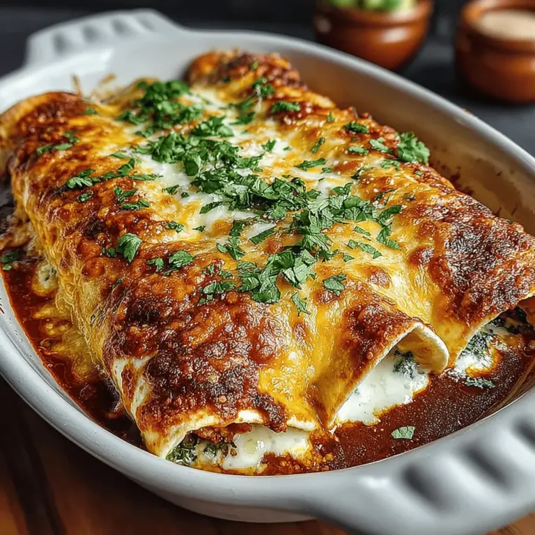 Cheesy Chicken & Spinach Enchiladas are a delightful culinary creation that marries creamy textures with a harmonious blend of flavors, making them an irresistible choice for any dinner table. The appeal of this dish lies not only in its savory goodness but also in its versatility; whether it's a cozy family dinner or a casual gathering with friends, these enchiladas are sure to impress. For novice cooks and seasoned chefs alike, the ease of preparation is a major draw. Using everyday ingredients, you can craft a meal that feels both comforting and sophisticated, ensuring that everyone at the table leaves satisfied.