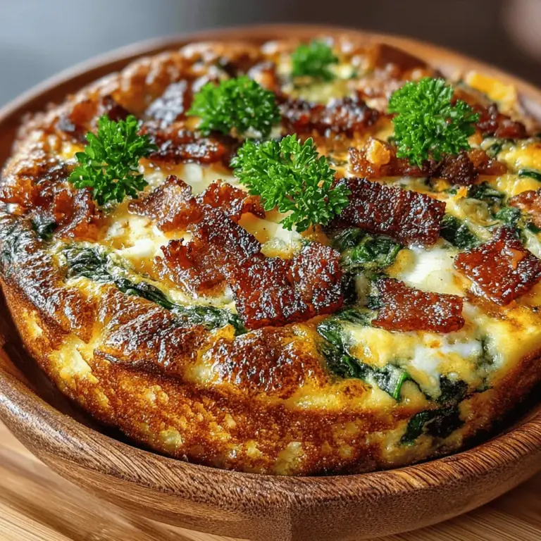 The Savory Bacon & Spinach Egg Bake is an irresistible dish that brings together the rich flavors of crispy bacon, fresh spinach, and creamy cheese, all enveloped in a fluffy egg base. This delightful recipe appeals to a wide range of palates, making it perfect for breakfast, brunch, or even a comforting dinner. With its combination of savory ingredients and satisfying textures, this egg bake is sure to become a favorite in your household. Whether you’re hosting a brunch gathering or simply looking for a hearty meal to start your day, this dish delivers a deliciously balanced experience that will leave everyone wanting more.