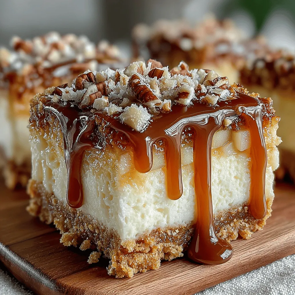 - 1 ½ cups graham cracker crumbs - ½ cup unsalted butter, melted - ¼ cup granulated sugar - 16 oz cream cheese, softened - 1 cup granulated sugar (for the cheesecake layer) - 3 large eggs - 1 teaspoon vanilla extract - 2 cups apples, peeled, cored, and diced (preferably Granny Smith) - 1 teaspoon ground cinnamon - ¼ teaspoon ground nutmeg - 1 tablespoon lemon juice - 1 cup caramel sauce (store-bought or homemade) - Optional: whipped cream for serving